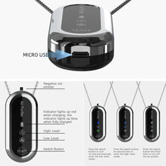 Calmora Wearable Air Purifier Necklace, Personal Portable Air Freshner Ionizer with Necklace and Rechargeable Battery, Small Size/One-Button Start/Low Noise for Adults Kids