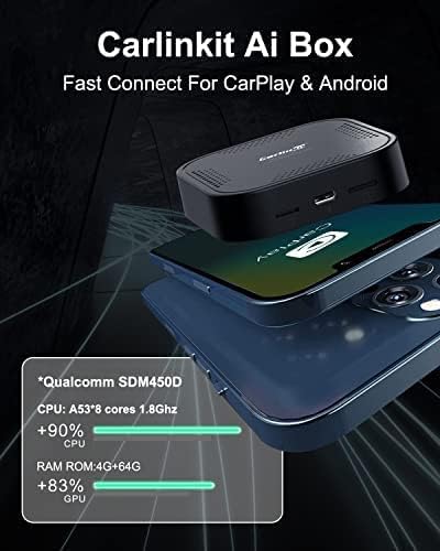 2023 CarlinKit ai Box Android Auto Wireless 4G Cellular,4+64G,8Core, Only Fit for Cars with OEM/Factory Wired CarPlay,Wireless CarPlay&Android System,Built-in Navigation,Support YouTube Netflix,etc