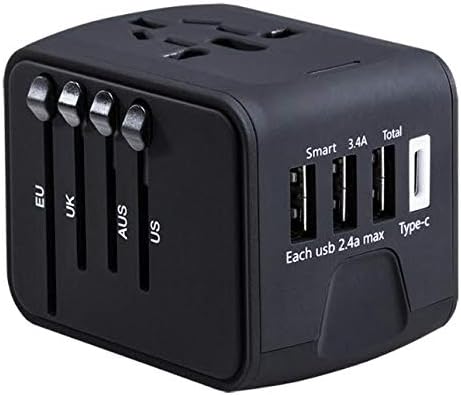 Universal Travel Power Adaptor for UK/USA/EU/AUS/China/Japan 200 Countries with 3 USB & 1 Type-C Charging Ports International Wall Plug AC Socket for iPhone, iPad, Samsung, LG, Mobile Phones, Cameras