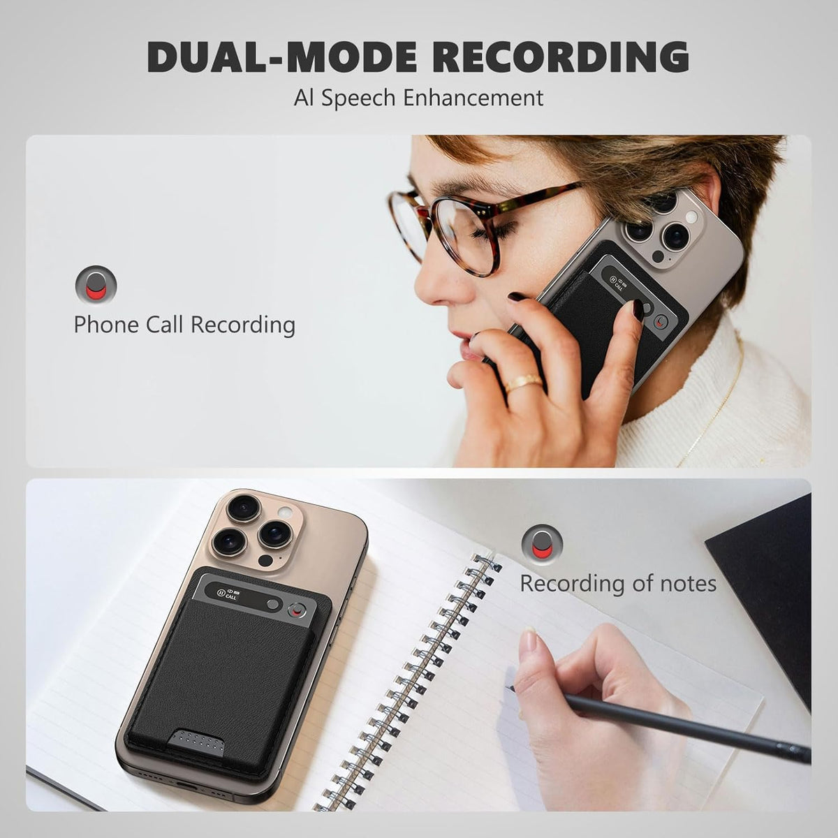 Calmora AI Voice Recorder – 64GB, 112 Languages, Auto Transcribe (Black)