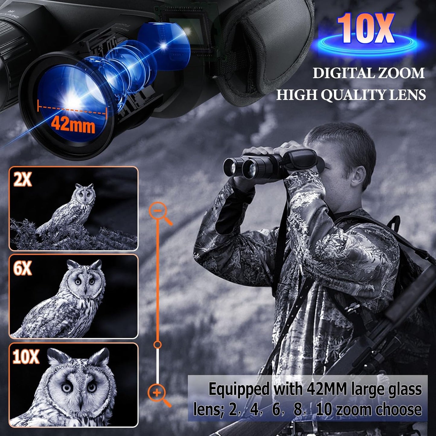Nightiger Night Vision Binoculars with Range Function, Built-in 7000mAh Rechargeable Battery, Long Viewing Range, Large Screen with 10X Digital Zoom, Powerful Glasses