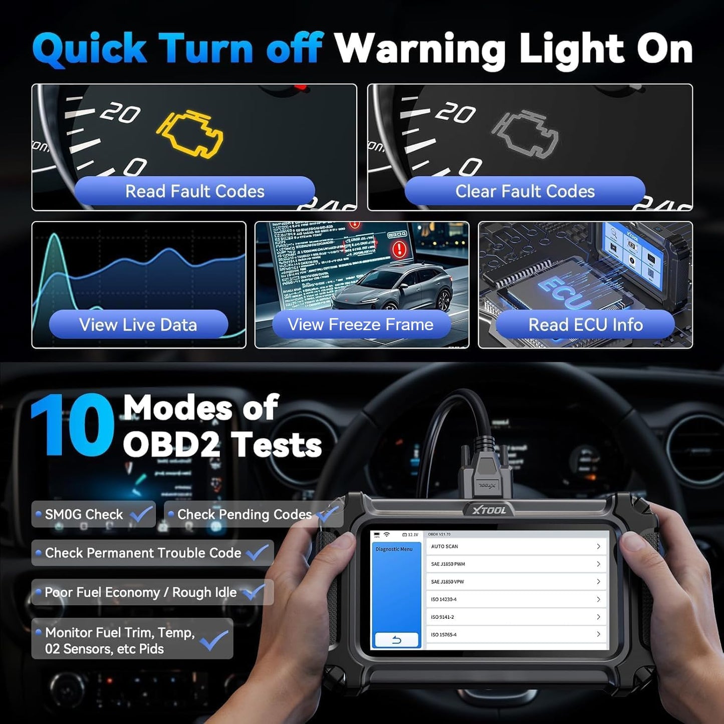 CALMORA XTOOL D5S OBD2 Scanner Code Reader 2024 for Cars and Trucks with 15 Reset Functions, Crank Sensor Relearn, FCA AutoAuth, CAN FD for GM, ABS Engine SRS Transmission Tool