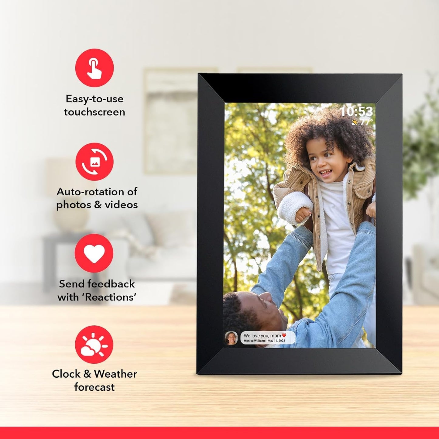 Calmora 10.1 Inch 32GB WiFi Digital Picture Frame 1280x800 IPS LCD Touch Screen, Auto-Rotate, Wall Mountable, 32GB Memory, Share Photos/Videos Instantly via Frameo App from Anywhere