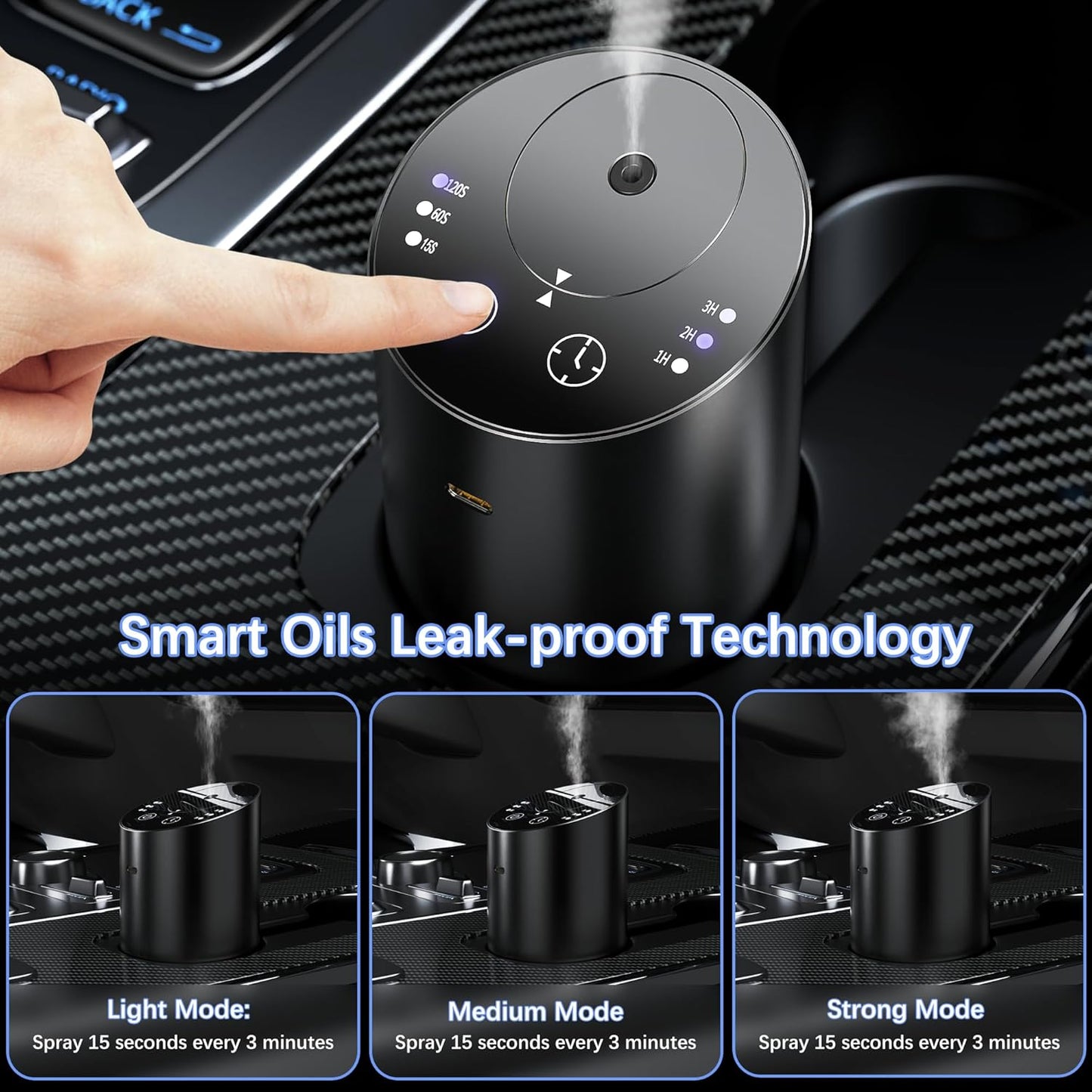 Calmora Waterless Car Diffuser, Waterless Diffusers for Essential Oils with Smart Cold Mist & No Leakage, Cordless Aromatherapy Nebulizing Diffuser with Timing & 3 Mist Levels for Car, Room, Office