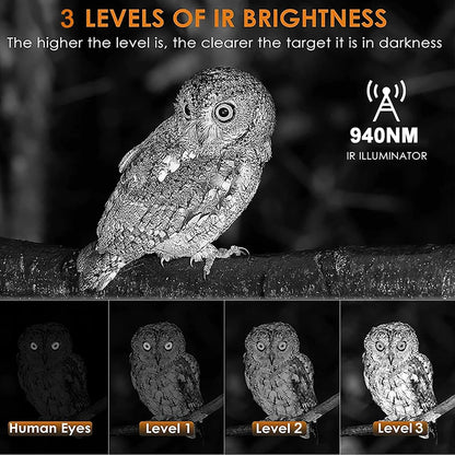 CALMORA Night Vision Monocular 940nm 12mm Super Clear Lens Infrared Night Vision Scope 5X Digital Zoom 3 Levels of Infrared Adjustment with 32GB Memory Card, for Camping/Hunting