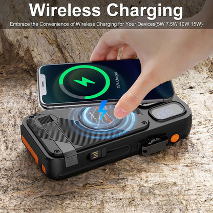 Calmora Emergency Radio & 22000mAh Solar Power Bank, FM NOAA Weather Radio, Portable Hand Crank Bluetooth Radio, 20W Fast Charge Wireless Phone Charger, SOS Flashlight for Emergency/Home