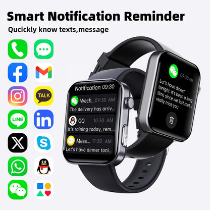 CALMORA F300 Smart Health Watch with 1.7-inch Touch Display, Blood Glucose Monitor, Heart Rate Tracker, Blood Pressure Monitor, ECG, Body Temperature, Sleep Monitor, Black