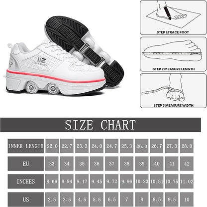 CALMORA Roller Skates for Women Outdoor,Shoes with Wheels for Girls/Boys,Kick Rollers Shoes Retractable Adults/Kids, Quad Roller Skates Men, Unisex Skating Shoes Recreation Sneakers, White (39 EU)