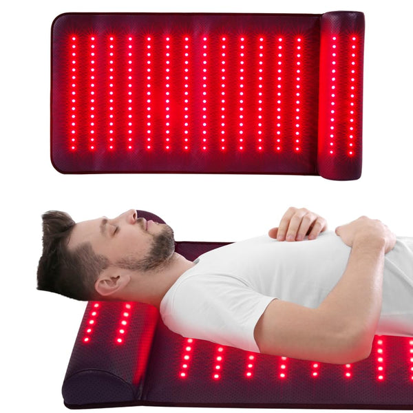 CALMORA Infrared Red Light Therapy, Red Light Therapy Mat with Neck Support, 660nm&850nm NIR Deep Wavelength Blanket Pad for Back Belly Knee Shoulder HIPS Body Pain Relief
