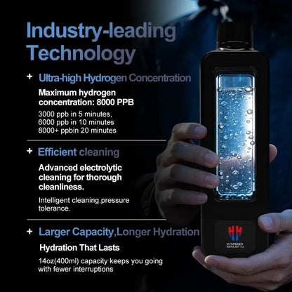 Calmora Hydrogen Water Bottle Active Smart Hydration Solution with Water Intake Tracking & LCD Touch Screen - Compact & Convenient - Transparent Hydrogen Flask - 12 oz