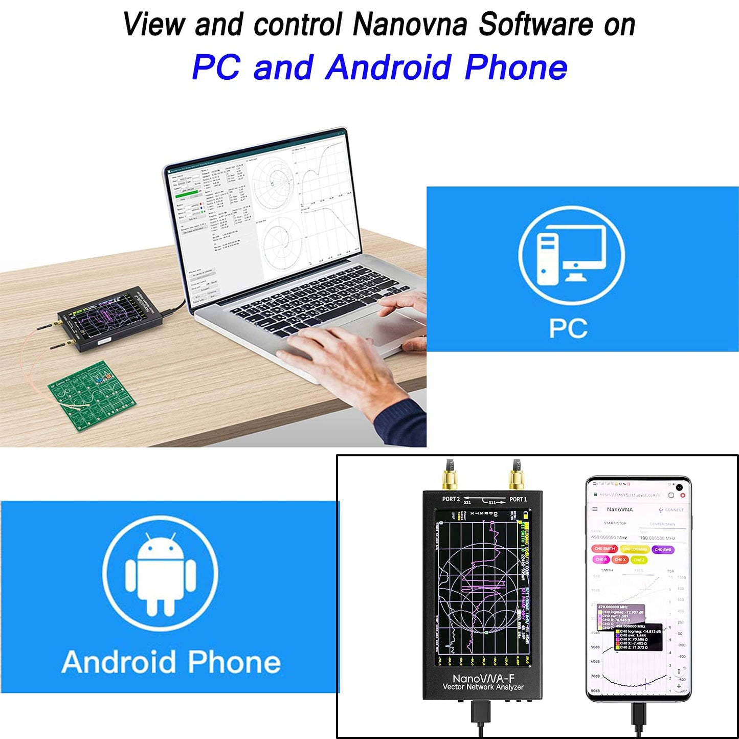 NanoVNA-F Vector Network Analyzer 10KHz -1.5GHz HF VHF UHF Antenna Analyzer 4.3in Touch LCD Measuring S Parameters, Voltage Standing Wave Ratio, Phase, Delay, Smith Chart with 5000mAh