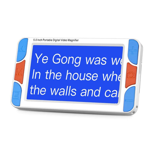 5.0 inch Handheld Portable Video Digital Magnifier Electronic Reading Aids w/Double Camera View Far and Near Voice Prompt Function (4-32X)