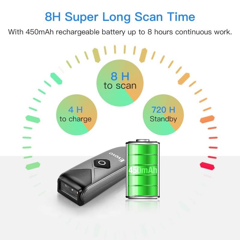 Eyoyo Bluetooth 2D & 1D Barcode Scanner, Portable Wireless Mini Barcode Reader with 2.4G Wireless/Bluetooth/USB Wired Connection QR Code Scanner Compatible with Pad, Phone, Android, Tablet PC