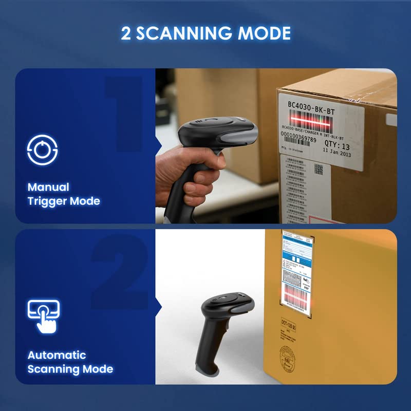 2D Wireless Barcode Scanner,[2.4G Wireless&Bluetooth&USB Connection],Ergonomics Handheld Barcode Scanner Reader, Automatic Fast Accruate Scanning 2D 1D QR Code,Compatible with iphone,ipad,laptop