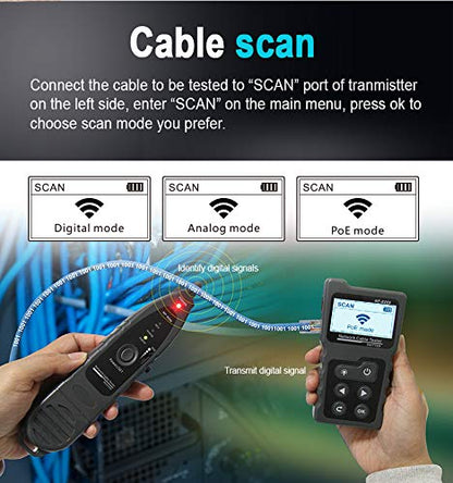Advanced Cable Tester with PoE Multifunction Wire Tracker Network Cable Tester for te Toner Tool Kit with Bag Probe Audio Tone for LAN CAT5 CAT6 Tracker Underground Telephone Line Finder Home Repair