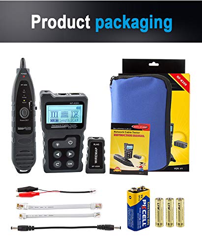 Advanced Cable Tester with PoE Multifunction Wire Tracker Network Cable Tester for te Toner Tool Kit with Bag Probe Audio Tone for LAN CAT5 CAT6 Tracker Underground Telephone Line Finder Home Repair