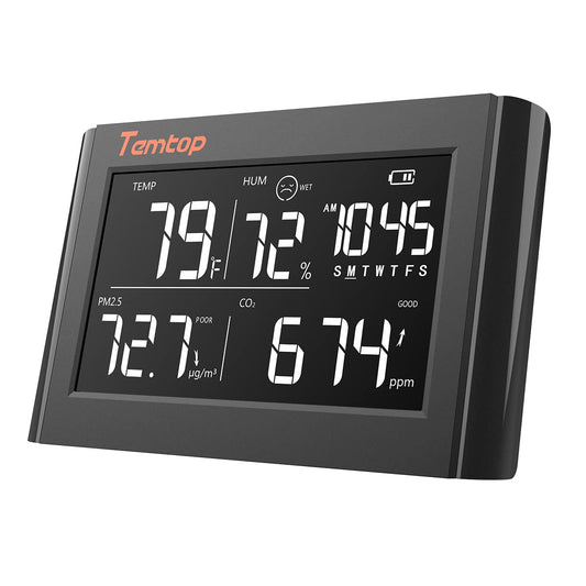 Temtop CO2 Air Quality Monitor PM2.5 Thermometer Data Export P20C - Black
