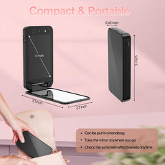 CALMORA UV Camera for Sunscreen Test UV Mirror Sunscreen Camera, 4 Inch Vanity Mirror Rechargeable Compact Travel Makeup Mirror Handheld Double-Sided Pocket Mirror for Skin Protection(Dark Black)
