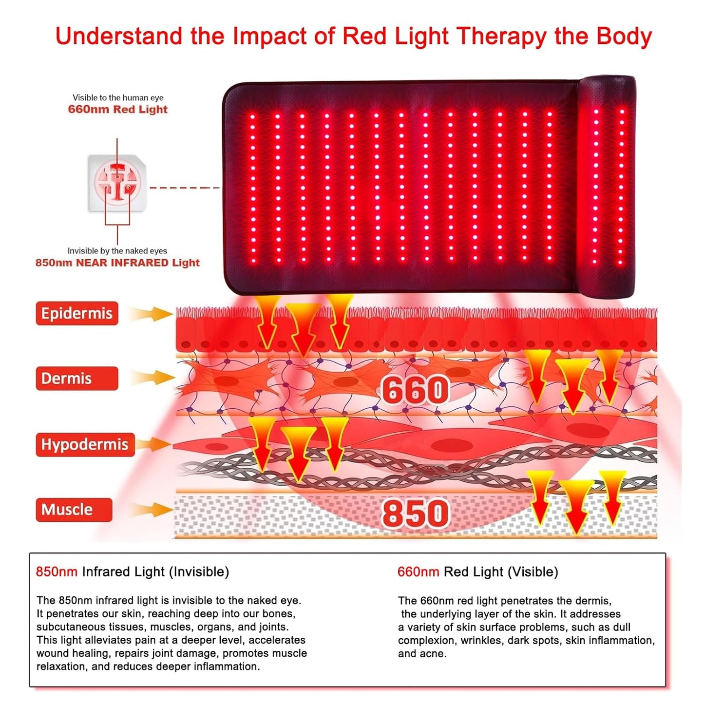 CALMORA Infrared Red Light Therapy, Red Light Therapy Mat with Neck Support, 660nm&850nm NIR Deep Wavelength Blanket Pad for Back Belly Knee Shoulder HIPS Body Pain Relief