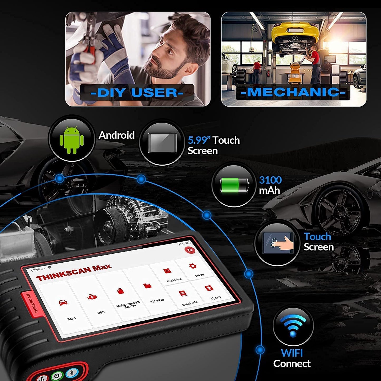 Calmora Thinkscan Max Car Diagnostic Scan Tool for All Vehicles All System OBD2 Scanner with 28 Maintenance Functions , AutoVIN /IMMO /EPB /BMS/SAS/ABS Bleeding/TPMS Sevices etc