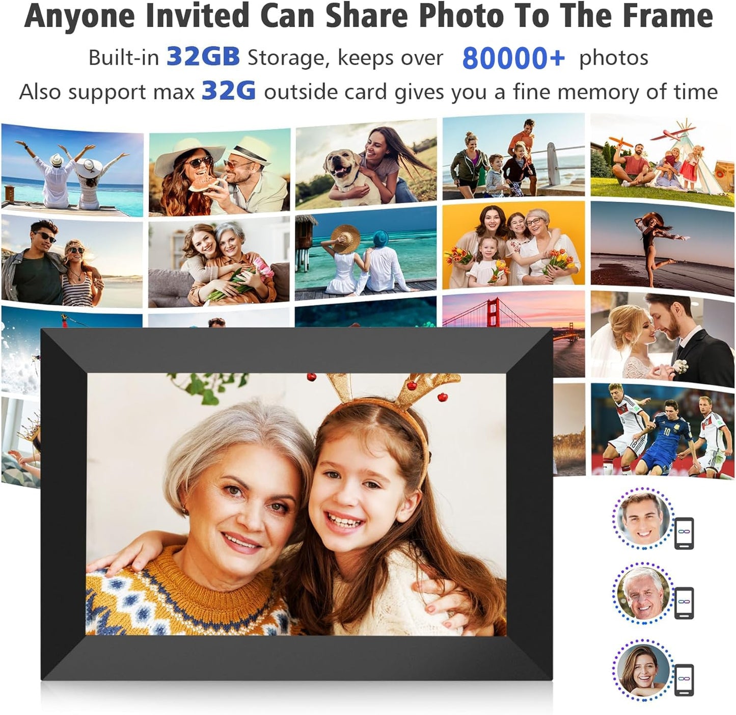 Calmora 10.1 Inch 32GB WiFi Digital Picture Frame 1280x800 IPS LCD Touch Screen, Auto-Rotate, Wall Mountable, 32GB Memory, Share Photos/Videos Instantly via Frameo App from Anywhere