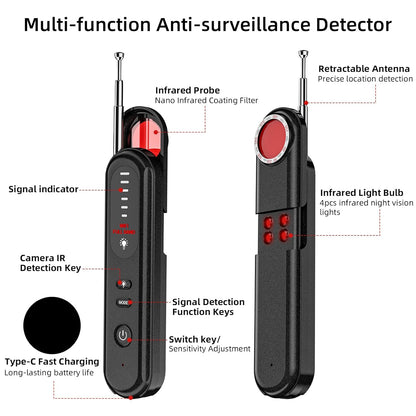 Calmora Hidden Camera Detector, Anti Spy Camera Detector Wireless Rechargeable for Home, Office, Travel, Hotels