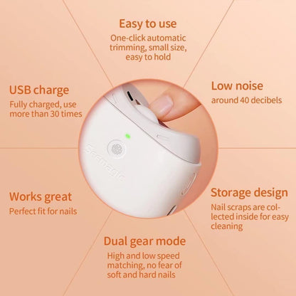 CALMORA Electric Automatic Nail Clipper Light & 2 Speeds, Fingernail Cutter and File 2 in 1 Design, Nail Scraps Storage, USB Rechargeable Safety Fingernail Trimmer Baby, Kids, Seniors and Adult