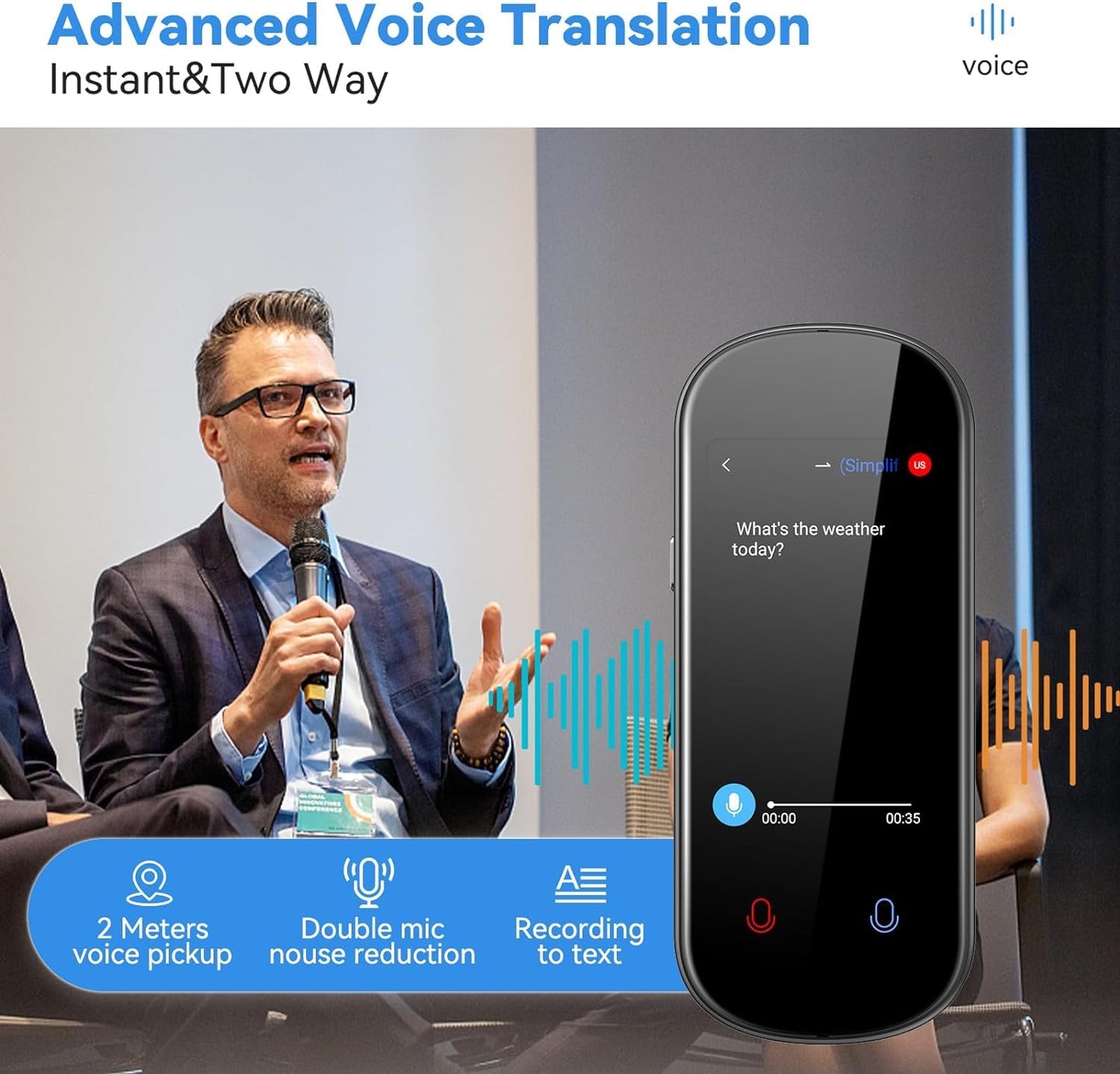 Calmora Language Translator Device No WiFi Needed, 137+ Languages Voice Translator Device Two-Way, Real Time Instant Translation Device Support Offline/Recording/Photo Translation for Travel Business Gift