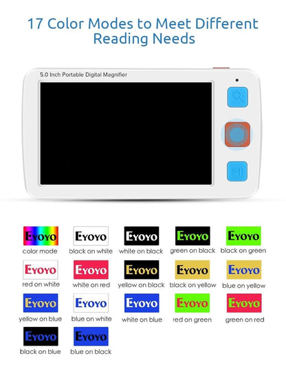 CALMORA Eyyoyo Portable Digital Magnifier Electronic Reading Aid 5.0 inch w/Foldable Handle for Low Vision Color