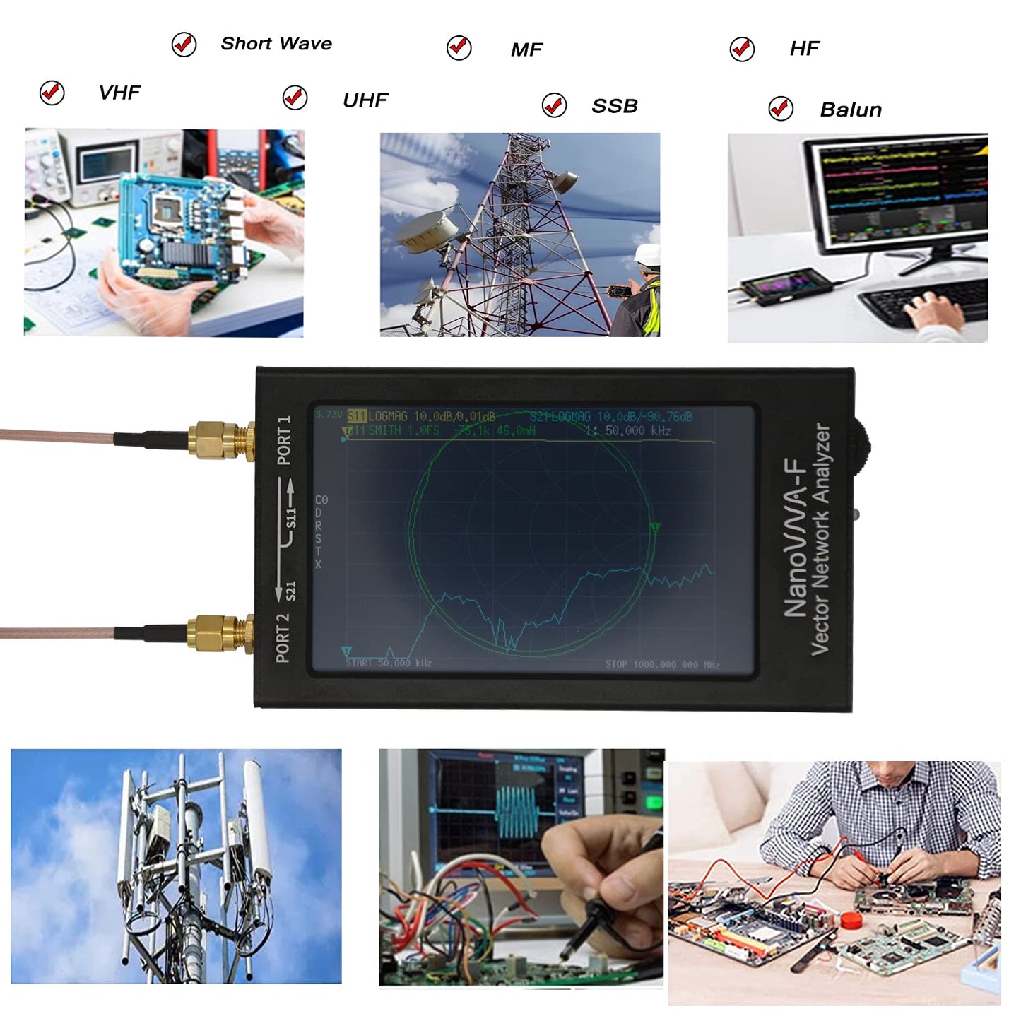 NanoVNA-F Vector Network Analyzer 10KHz -1.5GHz HF VHF UHF Antenna Analyzer 4.3in Touch LCD Measuring S Parameters, Voltage Standing Wave Ratio, Phase, Delay, Smith Chart with 5000mAh