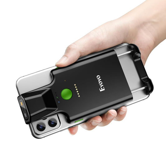 Back Clip Phone Barcode Scanner, Super 1D 2D QR Bluetooth Barcode Reader with 1600mAh Rechargeable Battery, iPad, iPhone and Android Compatible, for Inventory Management