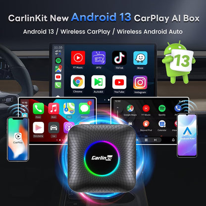 Carlinkit Ai Box Pro with Android 13.0, Transform Your Car into a Multimedia Hub with Qualcomm Octa-core 6125, 4+64GB Memory, and Built-in IPTV/Streaming Video and Bluetooth Gaming Controller