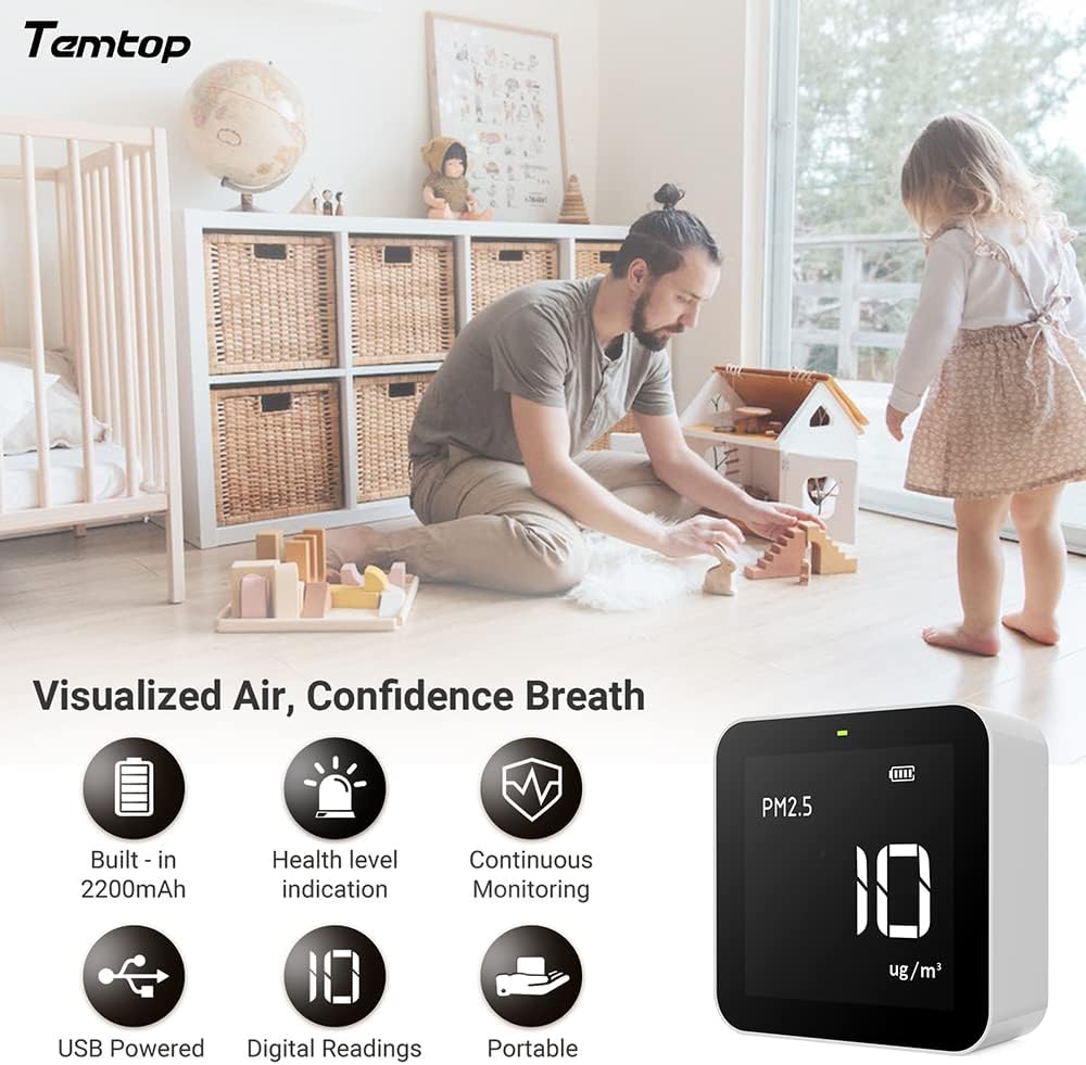 Temtop 4 in 1 Air Quality Monitor PM2.5 Formaldehyde TVOC Detector Indoor Air Pollution Detector Air Quality Tester for Home School Office Hospital (M10)