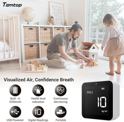 Temtop 4 in 1 Air Quality Monitor PM2.5 Formaldehyde TVOC Detector Indoor Air Pollution Detector Air Quality Tester for Home School Office Hospital (M10)