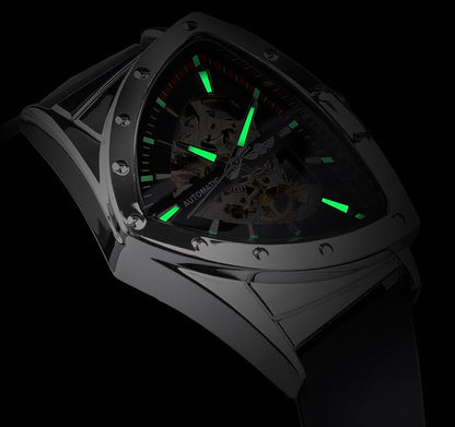 Skeleton Watches for Men, Automatic Mechanical Watch with Triangle Dial, Luminous Self Winding Watches Stainless Steel Bracelet or Soft Silicone Strap