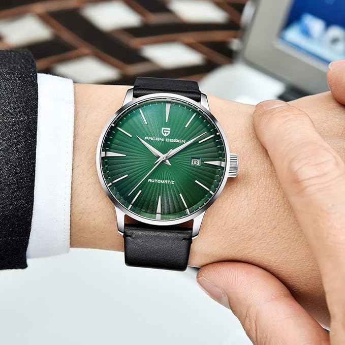 Fashion Men's Waterproof Stainless Steel Automatic Mechanical Watch, Date Display and Brown Leather Strap