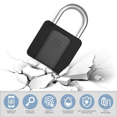 Fingerprint Padlock, Eseesmart Padlock Large Size, Combination Lock, Waterproof with Protective Case, Padlock with Key, with Mobile APP and Fingerprint Unlock, Suitable for Gates, Doors,Gym, Office