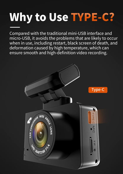 WOLFBOX 4K Dash Cam Built-in WiFi GPS Dashboard Camera Front 4K/2.5K and Rear 1080P Dual Car Recorder, Mini Security DashCam with 2.45" LCD, 170° Wide Angle, Support 128GB Max