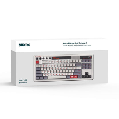 8Bitdo 87 Keys Retro Mechanical Keyboard Bluetooth/2.4G/USB-C, Hot Swappable, Dual Super Programmable Buttons, Volume knob for Windows and Android - N Edition