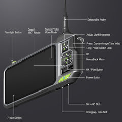 Triple Lens Borescope with 7" IPS Screen, Teslong 1080P HD Industrial Endoscope Inspection Camera with Light, 16.5FT Flexible Automotive Mechanic Scope Tool, Waterproof Pipe Snake Camera in Wall Cam
