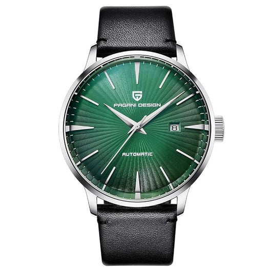 Fashion Men's Waterproof Stainless Steel Automatic Mechanical Watch, Date Display and Brown Leather Strap