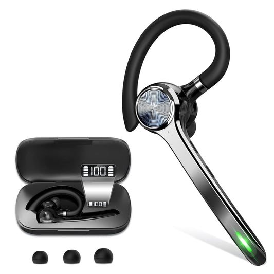 Bluetooth Headset, Wireless Bluetooth Earpiece with 500mAh Charging Case 72 Hours Talking Time Built-in Microphone for iOS Android Cell Phone, V5.1 Hand-Free Headphones for Trucker, Office