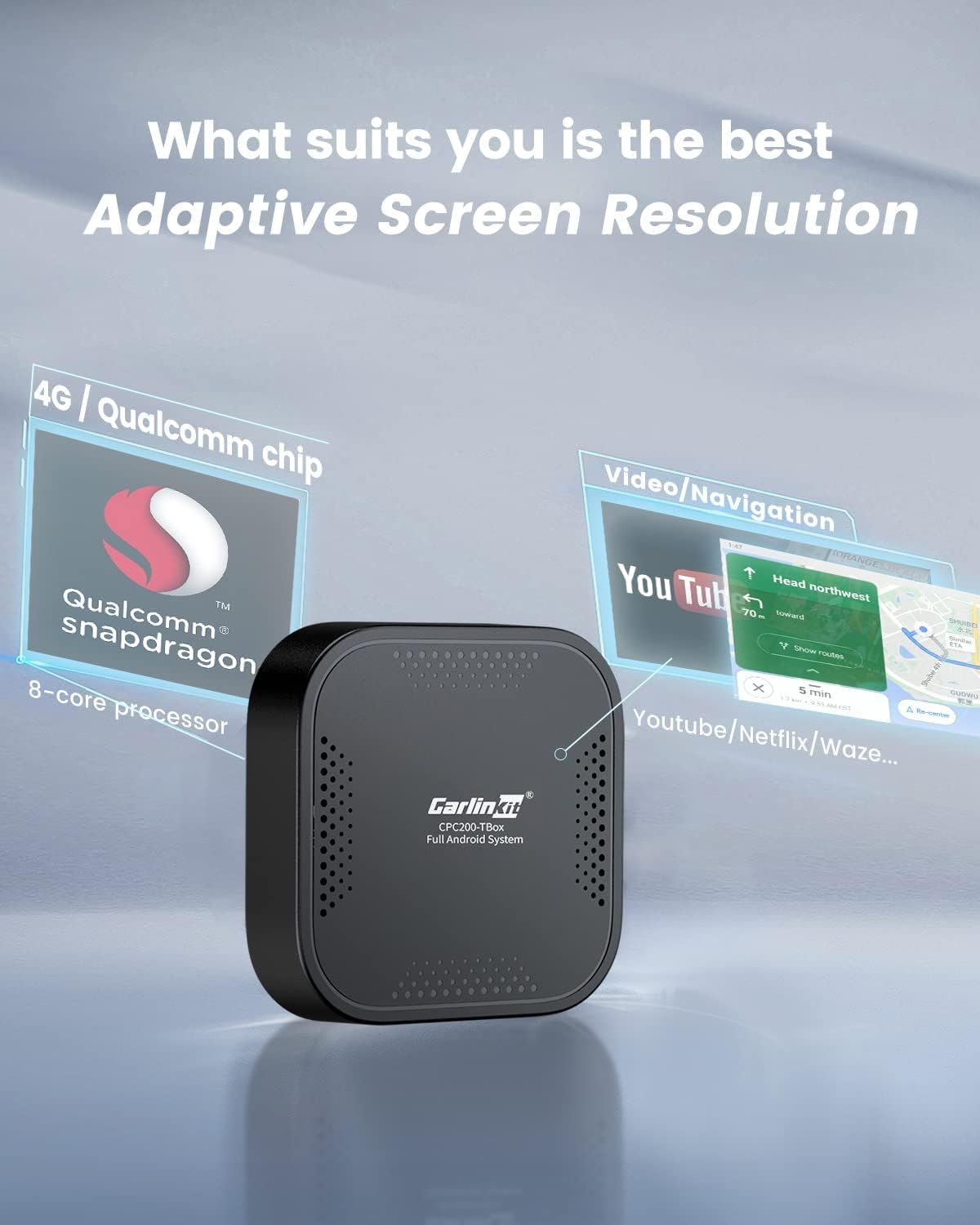 2023 CarlinKit ai Box Android Auto Wireless 4G Cellular,4+64G,8Core, Only Fit for Cars with OEM/Factory Wired CarPlay,Wireless CarPlay&Android System,Built-in Navigation,Support YouTube Netflix,etc