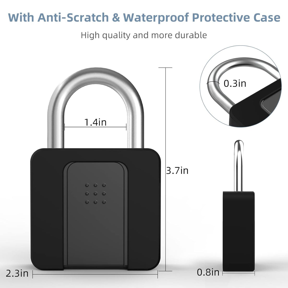 Fingerprint Padlock, Eseesmart Padlock Large Size, Combination Lock, Waterproof with Protective Case, Padlock with Key, with Mobile APP and Fingerprint Unlock, Suitable for Gates, Doors,Gym, Office