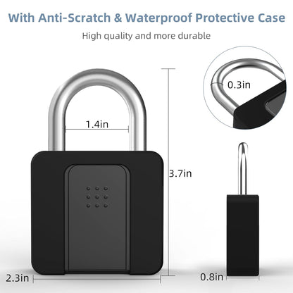 Fingerprint Padlock, Eseesmart Padlock Large Size, Combination Lock, Waterproof with Protective Case, Padlock with Key, with Mobile APP and Fingerprint Unlock, Suitable for Gates, Doors,Gym, Office