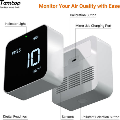 Temtop 4 in 1 Air Quality Monitor PM2.5 Formaldehyde TVOC Detector Indoor Air Pollution Detector Air Quality Tester for Home School Office Hospital (M10)