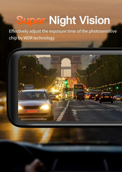 WOLFBOX 3 Channels Mirror Dash Cam, 12" IPS Touch Screen Rear View Mirror Camera with Detached Front, in-Car Camera, and Waterproof Backup Camera, Front and Rear Dash Camera with GPS & G-Sensor