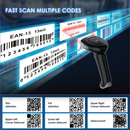 2D Wireless Barcode Scanner,[2.4G Wireless&Bluetooth&USB Connection],Ergonomics Handheld Barcode Scanner Reader, Automatic Fast Accruate Scanning 2D 1D QR Code,Compatible with iphone,ipad,laptop