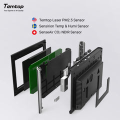 Temtop CO2 Air Quality Monitor PM2.5 Thermometer Data Export P20C - Black