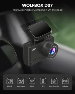 WOLFBOX 4K Dash Cam Built-in WiFi GPS Dashboard Camera Front 4K/2.5K and Rear 1080P Dual Car Recorder, Mini Security DashCam with 2.45" LCD, 170° Wide Angle, Support 128GB Max